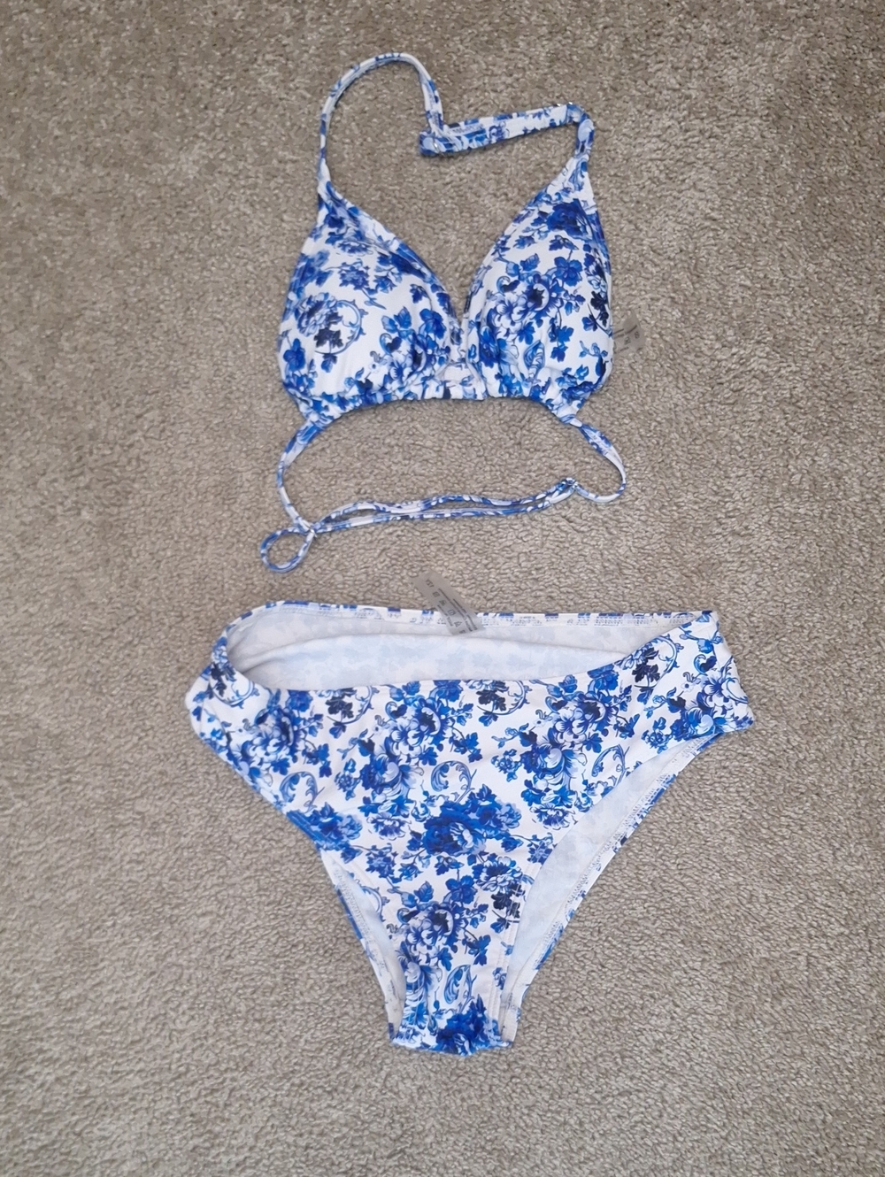 Amazon White and Blue Floral Bikini Set